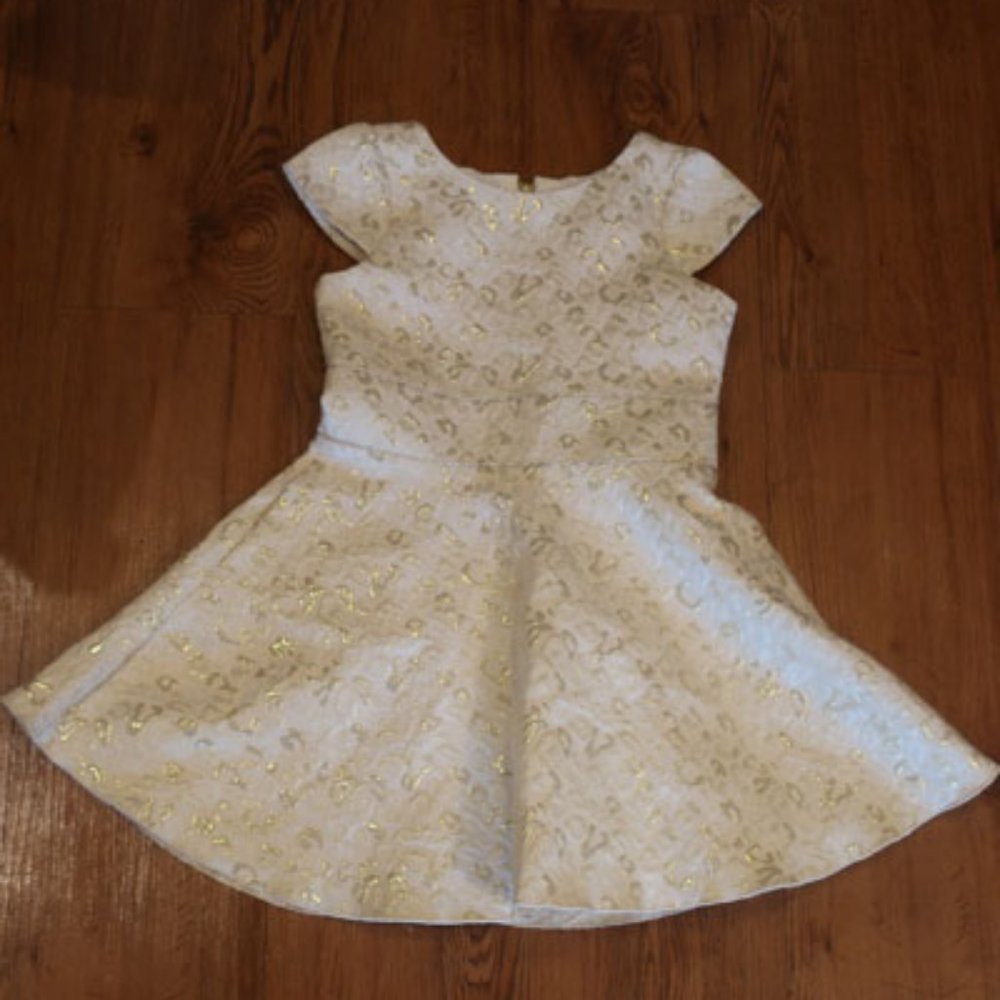 Kids Girls Zoe LTD. Cream Gold Short Sleeve A-Line Formal Party Dress 7 *